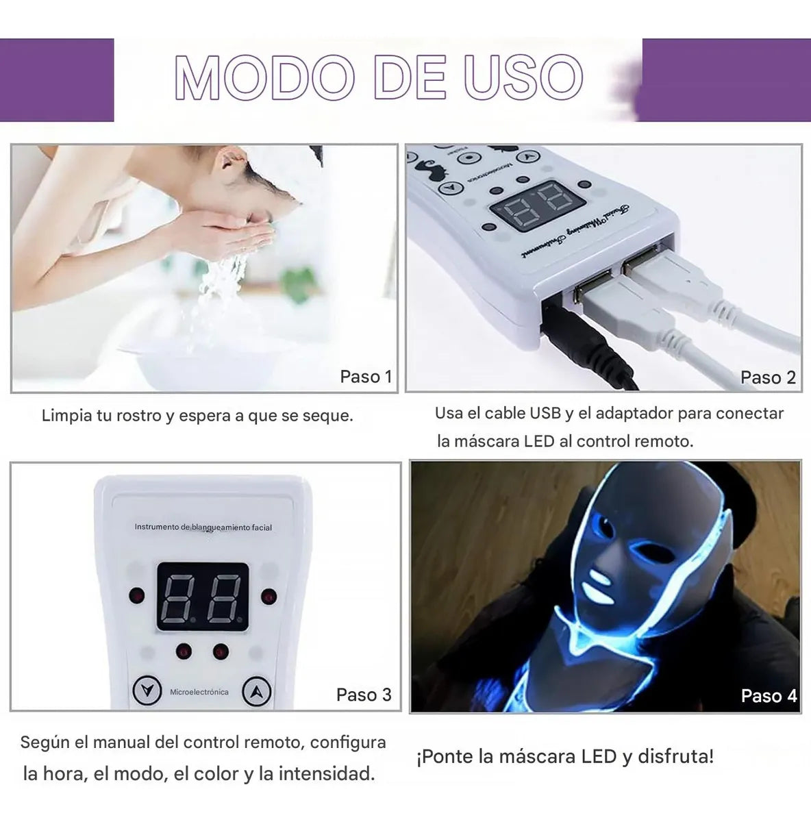 Mascarilla facial led con terapia de luz